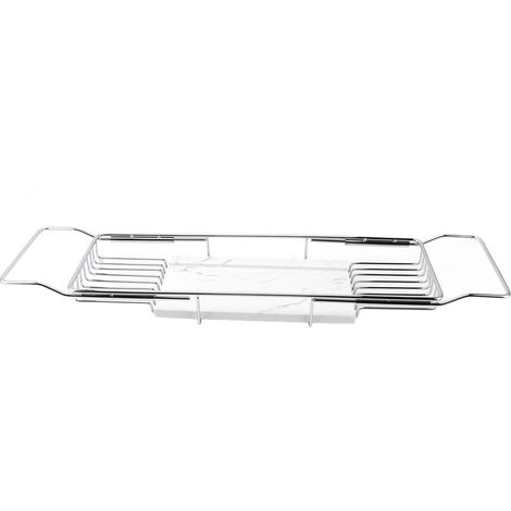 Étagère de baignoire en marbre pour salle de bain d'hôtel, support de baignoire antidérapant, étagère télescopique pour salle de bain, étagère de baignoire en marbre argenté et blanc (1/5)