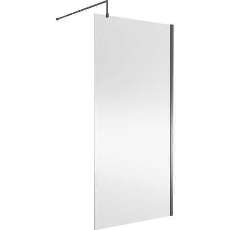 Nuie Wet Room Screen 1850mm High x 1000mm Wide with Support Bar 8mm Glass - Brushed Pewter (1/5)
