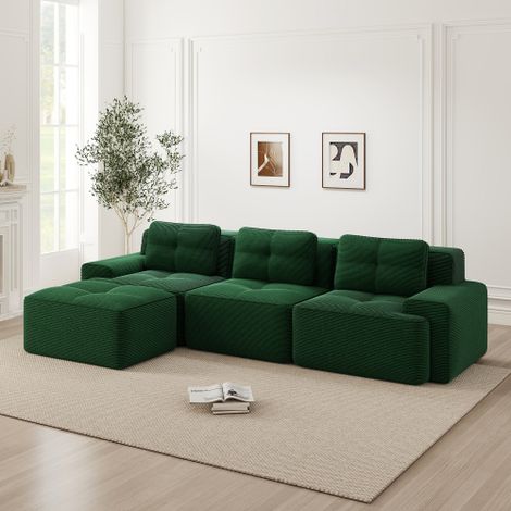 Cloud Modulsofa Boneless L-förmiges Sofa, Modulares Sofa mit Ottoman, Modulares Cloud-Sofa, 3-Sitzer Corduroy-Cloud-Sofa für Wohnzimmer, Montagefreies Sofa, Grün
WL