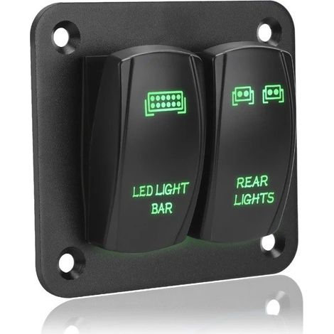 Rocker switch control panel, 2/3 position rocker switch, 12V/24V, car/yacht modification switch with LED light - 2-position green - (1/4)