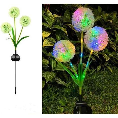 Lámpara solar de jardín con forma de diente de león artificial para decoración de exteriores, patios y jardines, 3 colores de luz. (1/5)