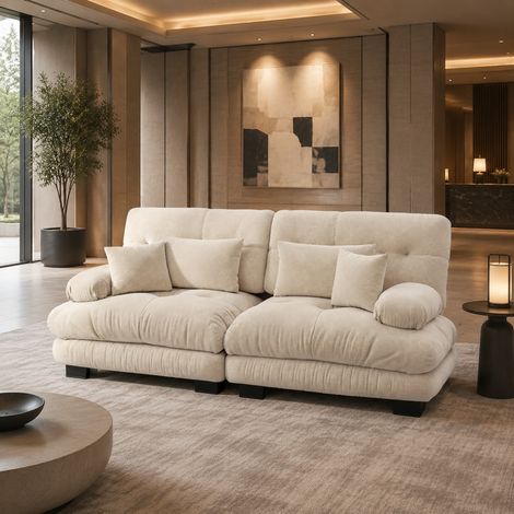 2-Sitzer-Sofa aus Chenille mit 2 Lendenkissen und 2 Dekokissen, Hellbraun HAVRYA (1/5)