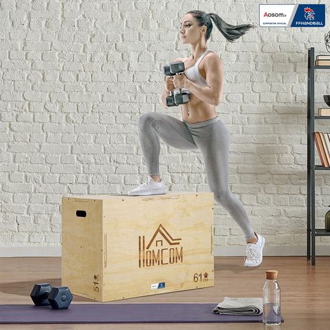Box jump pliométrie 3 en 1 - Collaboration Aosom.fr x FFHandball - saut musculation fitness 61x51x76cm bois (1/5)
