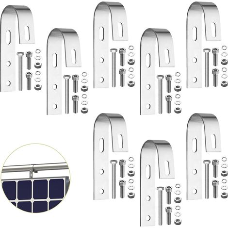 Lot de 8 Crochets Fixation Panneau Solaire Acier Inoxydable 304 Installation Rapide, Kit Complet, Compatible Balustrade, Toit Plat, Garage et Bateau, Fixation Stable pour Panneau Solaire (1/5)