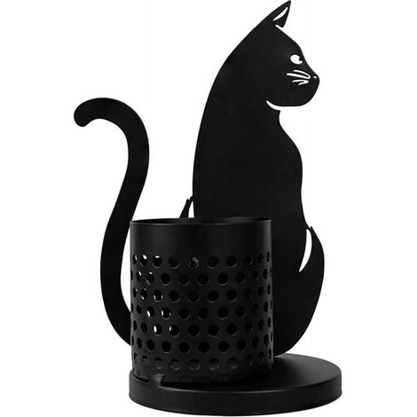 Support Stylo Chat - Support Métallique Noir pour Bureau et Chambre - Organiseur de Bureau Polyvalent - 1 Pièce (1/5)