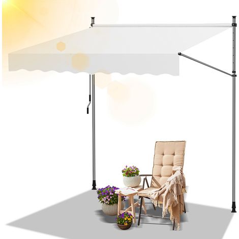 Wolketon Markise Klemmmarkise Balkonmarkise Creme mit Handkurbel ohne Bohren Sonnenschutz UV-Schutz und wasserfestund höhenverstellbar 300cm