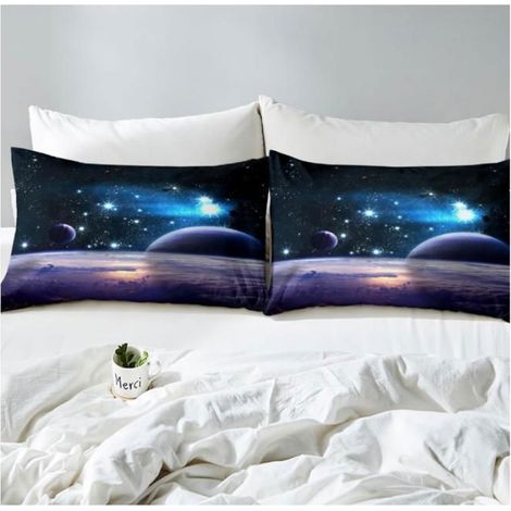 Housse De Couette - 200x200 cm - Imprimé Planète Galaxie Étoile - Pour Enfant Fille Garçon - 1 Pièce (1/4)