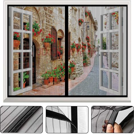 Moustiquaire Fenetre Magnetique 110x130cm Noir - Rideau Moustiquaire Aimantée pour Porte Fenetre, Sans Percage, avec Bande Adhésive