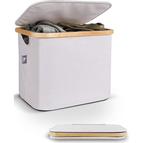 Panier a Linge Boite Rangement en Tissu avec Couvercle 40L Utile Etagère Paniers Kallax - Corbeille a Gris Beige 40 L WIT CORBEILLE (1/5)