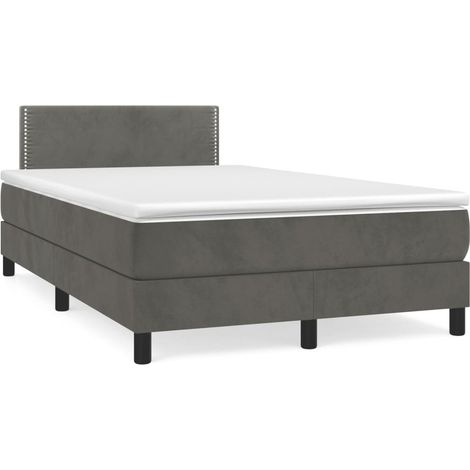 Cama box spring con colchón terciopelo gris oscuro 120x190 cm