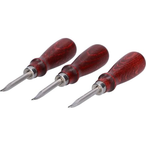 Ensemble de 3 outils de finition professionnels pour cuir, avec manche en bois, idéal pour la découpe artisanale du cuir.