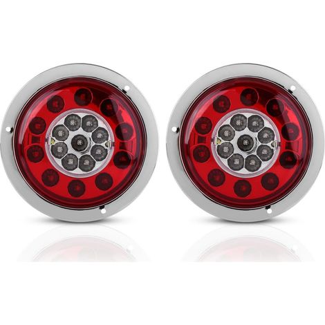 2 Pcs 12V-24V DC Paire de 4.3 Pouces Rond 19 LED Camion Remorque Arrêt De Frein Tournez Feu Arrière Anneau Chrome Double Couleur pour Camions Remorques Voitures Caravanes