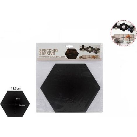 TrAdE Shop Traesio - Specchio Adesivo Esagonale Adesiva Murale Arredamento Casa 23x26.5x13.5 Cm 70880 -