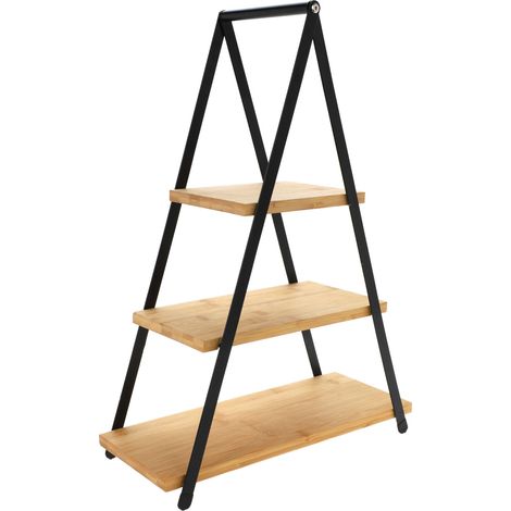 XXL Servier Etagere - 53 x 36 cm - Ständer mit 3 Ablagen aus Bambus Holz Servierplatte Deko Tablett
