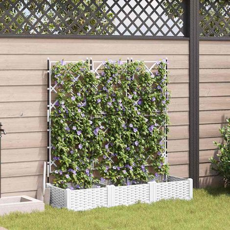 Bac à fleurs avec Treillis 3 pcs Blanc 120 x 40 x 125.5 cm PP
