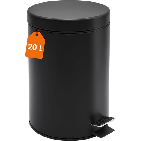Edelstahl Tretmülleimer rund schwarz matt 45 x 29 cm mit Deckel - 20 L - Metall Mülleimer mit Fußpedal und entnehmbarem Inneneimer