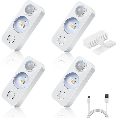 8 unidades - Luces LED tipo disco con sensor de movimiento – Recargables, adhesivas, inalámbricas – Luz blanca cálida, cable USB incluido (1/4)