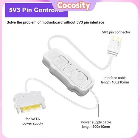 Controleur Argb - 5 V 3 Broches Vers Alimentation SATA - Pour Ventilateurs PC Et Eclairages RGB - 1 Unite (1/4)