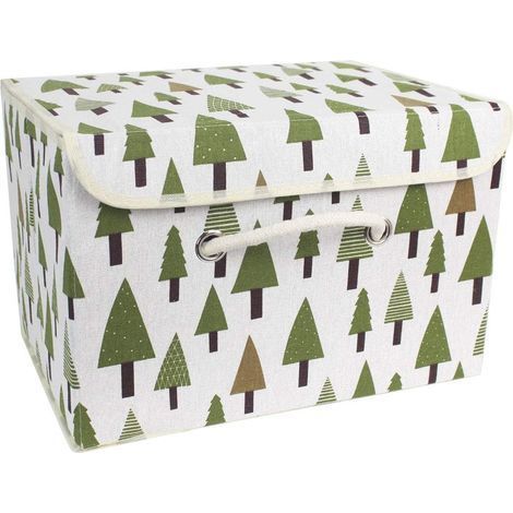 Boîte de rangement. panier de rangement en tissu de coton avec poignée et couvercle conteneur pliable tissu de blanchisserie - 38x25x25. arbre (1/2)