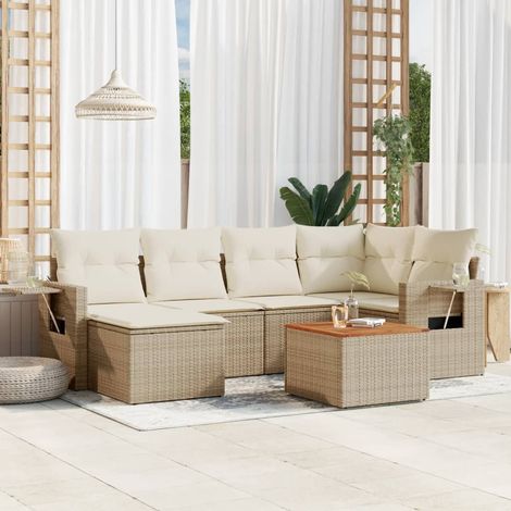 Set sofás de jardín 7 piezas y cojines ratán sintético beige vidaXL (1/5)