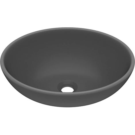 vidaXL Lavabo de lujo ovalado cerámica gris oscuro mate 40x33 cm (1/2)
