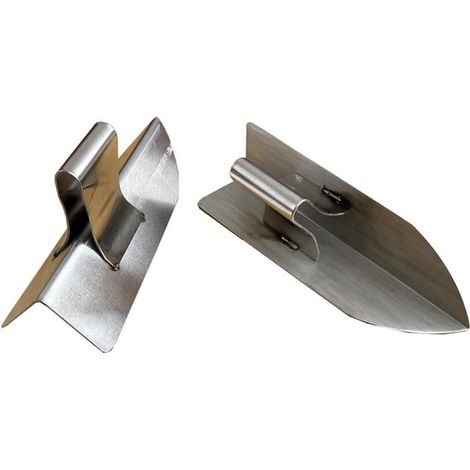 2-teiliges Set aus robusten Werkzeugen zum Glätten von Ecken an Innen- und Außenwänden, inklusive einer Edelstahlkelle zum Glätten von Betonecken. (1/2)