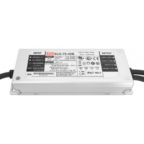 Driver / Alimentation LED Type B - 75W - 42V DC 1.8A CC+CV IP67 3 in 1 Dimmable - MeanWell