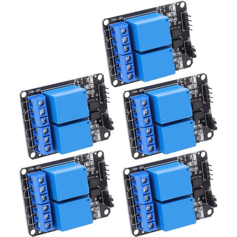 Module relais 2 canaux (5 pièces) avec isolation par optocoupleur, compatible ABS et automate programmable (AVR 51 PIC). (1/5)