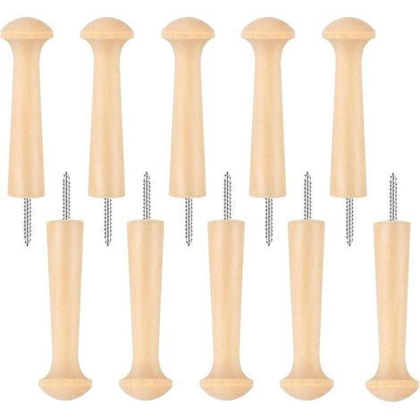 10 ganchos de pared de madera natural, ganchos para bricolaje, ganchos largos de madera para colgar ropa, sombreros, llaves, bufandas, toallas y ropa de armario para el dormitorio -Crezuo