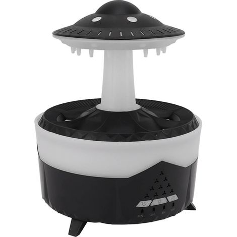 Brume UFO Goutte de Pluie, Humidificateur avec Lumières Colorées, Télécommande, Minuterie, Aromathérapie, 100-240V, Noir, Prise UE (1/5)