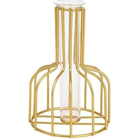 Nordic Ins Gold Wrought Iron Hydroponic Vase Ornaments for Living Room Table Desk Dried Flowers with Hydroponic Green Radish (Gold)