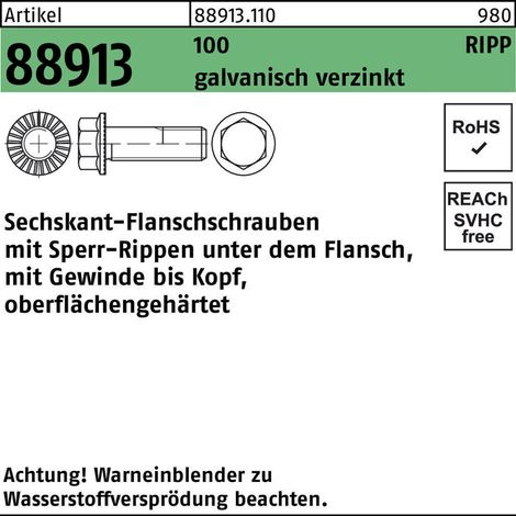 Sechskant-Flanschschraube VG M16x45 Stahl 10.9 galvanisch verzinkt m. Sperrrippen 50 Stk (1/2)