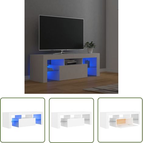 The Living Store Meuble TV avec lumières LED Blanc 120x35x40 cm - Meuble Tv - Meuble Téléviseur - Armoire Tv - Télévision Led - Luminaire Rgb (1/5)