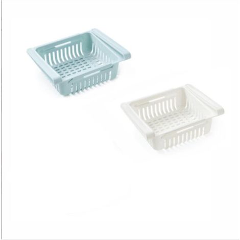 (Lot de 2)Boite De Rangement et Organisation De Cuisine Frigo, Organisateur De Tiroir Rétractable Pour Réfrigérateur Frigo, Bleu Blanc