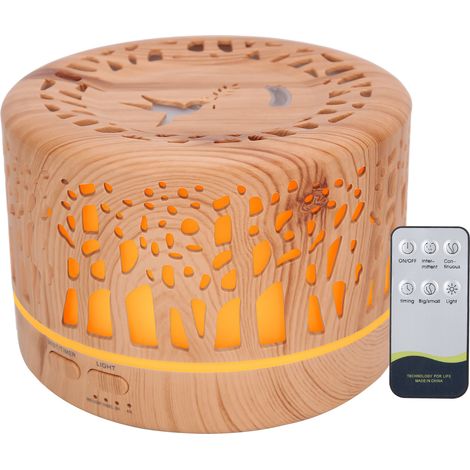 Diffuseur d'arômes en bois grain creux 700ml, humidificateur d'air avec 7 couleurs de lumière, prise UE 110-240V, pour maison et bureau (1/5)