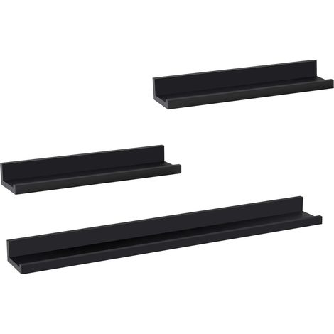 Woltu – Lot de 3 étagères murales en MDF noir 80x10x5cm – Avec rebord anti-chute – Pour décoration et rangement – Charge 5kg/pièce (1/5)