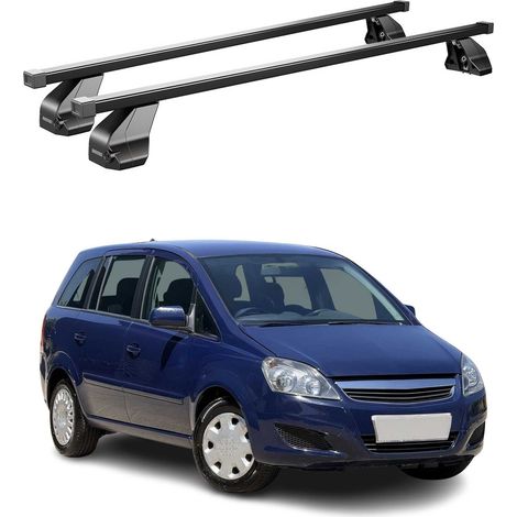 OMAC Dachträger Querträger Stahl für Opel Zafira B 2008-2014 FL – Abschließbar – City-Crash-getestet – DIN 75302:2019 – ISO/PAS 11154:2006 – Max. 75 kg Schwarz (1/5)
