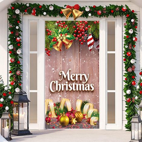 Nouvelle décoration adhésive de porte pour Noël, toile de fond festive, tapisserie murale pour porte de chambre, largeur de porte - SDMT-118 - 110 x 180 cm
