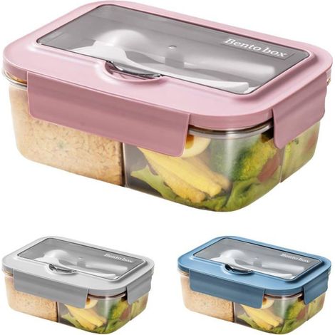 Portapranzo adatto al microonde, 1400 ml, con 3 scomparti e posate, ideale per picnic, lavoro, scuola e altre occasioni. (1/5)