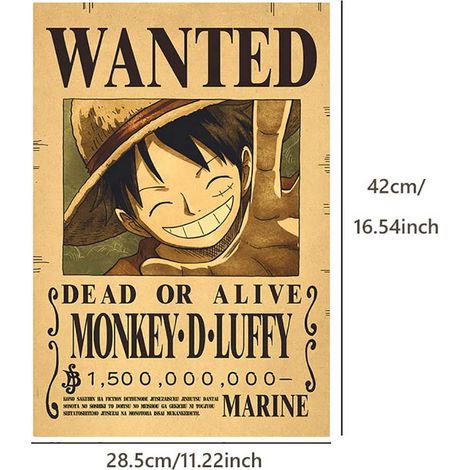 Série d'affiches de primes des personnages de l'anime japonais One Piece, affiches rétro en papier kraft, décorations de porte de dortoir/restaurant, décorations murales pour la maison, Luffy. (1/4)