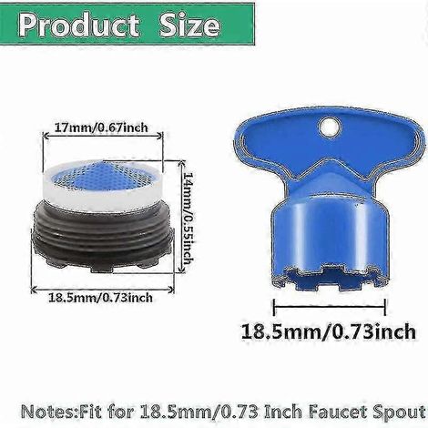 Aérateur de robinet M18.5, lot de 6 inserts filetés pour robinet de cuisine, économiseur d'eau, avec 2 clés à robinet. (1/5)