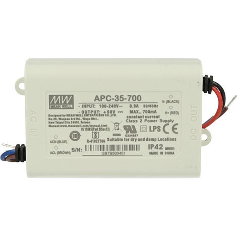 Led Driver CC MW MEAN WELL APC-35-700 Trasformatore 700mA 15V-50V DC 35W Corrente Costante IP42