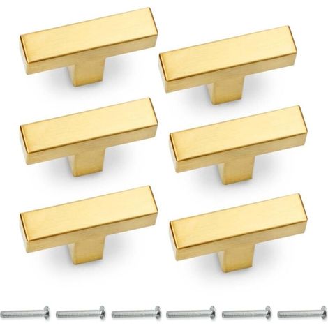 6 Pcs 50MM Furniture Handles Gold, Square Stainless Steel Handles, with 24 Screws, for Kitchens, Drawers, Cabinets, Furniture (1/4)