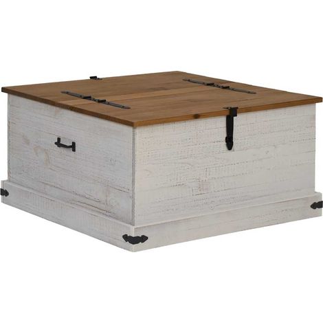 Coffre de rangement HALDEN blanc 91x91x47 cm bois massif pin CFW556565 (1/5)