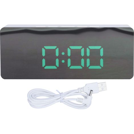 Jeffergarden LED miroir réveil horloge numérique avec mode Snooze pour chambre salon maison bureau décor coque blanche (TS-S69-G)-DOU