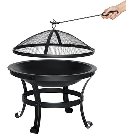 55cm Stahl Feuerstelle mit Funkenschutz, Holzrost & Schürhaken für draußen, Garten, Terrasse, Camping & Picknick (1/5)