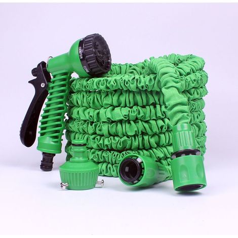 Tuyau d'arrosage extensible de 37,5 m (125 pi), flexible et rétractable, avec raccords et pistolet d'arrosage à 7 fonctions pour l'arrosage et le nettoyage du jardin (37,5 m) Vert (1/4)
