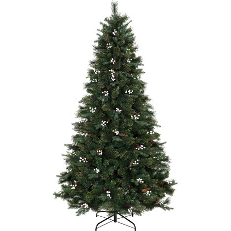 HOMCOM Árbol de Navidad artificial de 220 cm, abeto con 1116 ramas, sistema con bisagras, soporte metálico plegable, montaje fácil, verde (1/5)