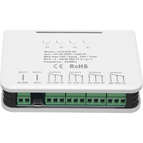 Ortviai Interrupteur intelligent WiFi 4 voies avec télécommande RF 433 MHz, compatible Alexa et Google Home, modèle YK-YJ4CHRF (1/5)