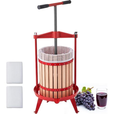Pressoir à Fruits Manuel 18 L Panier en Hêtre Massif Poignée en T Pressoir à Jus et Vin avec 2 Sacs Filtrants (1/5)